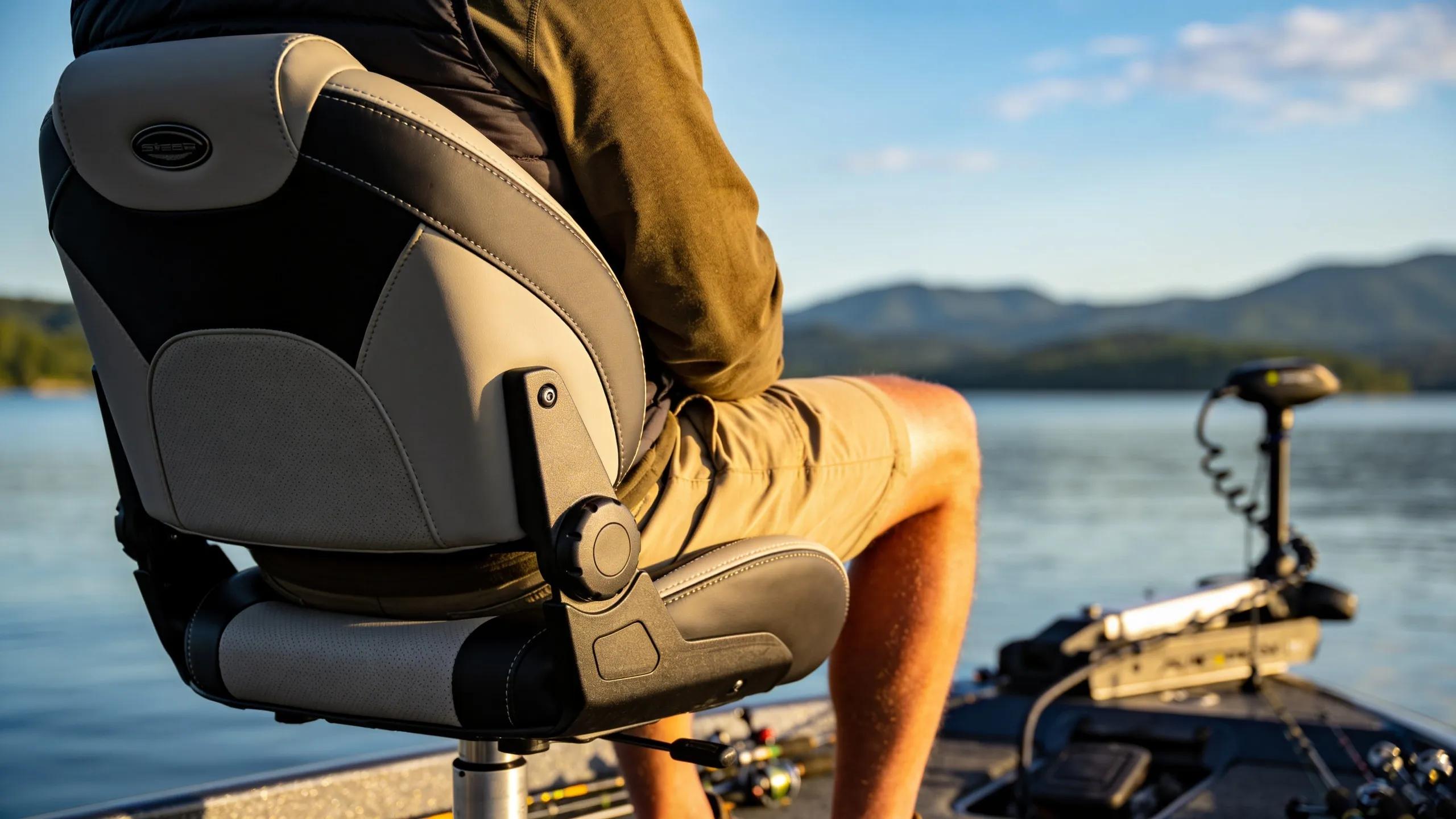Ergonomic boat seat enhancing user comfort and posture while fishing