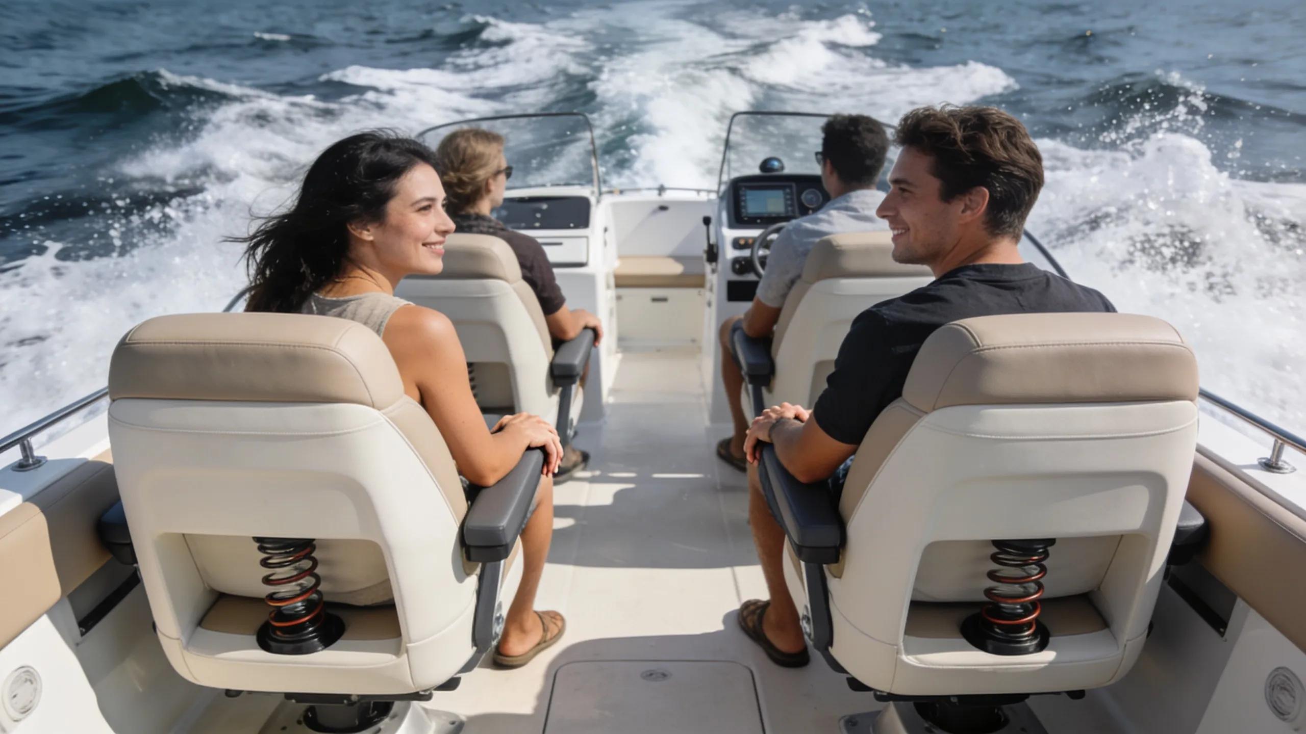 Users experiencing comfort and safety using shock-absorbing seats in choppy water